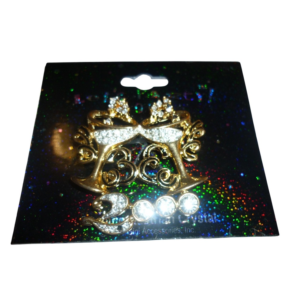 Gigi Accessories 2000‎ Millennium Champagne Glasses Pin Brooch Austrian Crystal